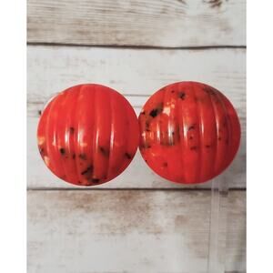Vintage Clip On Earrings - Large Orange & Speckled Domed Circle 1.25"